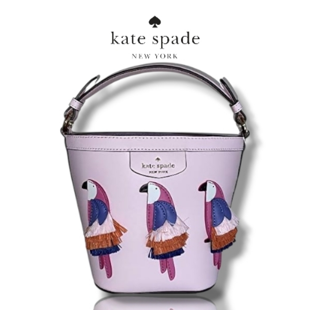 Kate Spade Pippa Flock Party Serendipity Pink Crossbody Bucket Bag WKRU6840